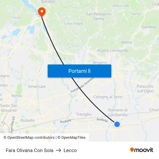 Fara Olivana Con Sola to Lecco map