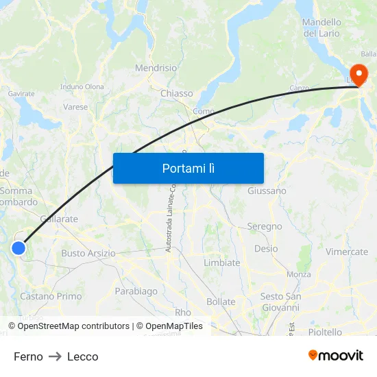 Ferno to Lecco map