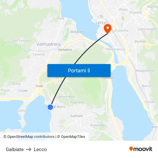 Galbiate to Lecco map