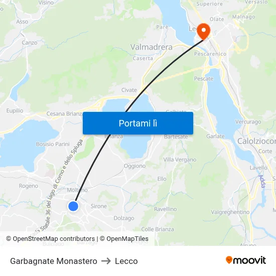 Garbagnate Monastero to Lecco map