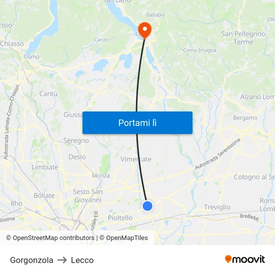 Gorgonzola to Lecco map