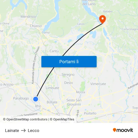 Lainate to Lecco map