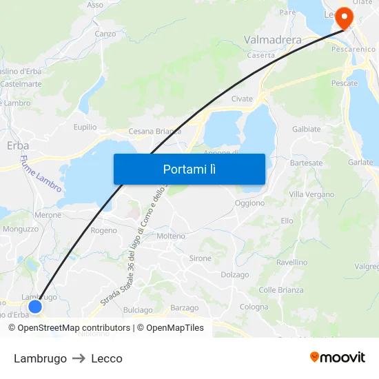 Lambrugo to Lecco map