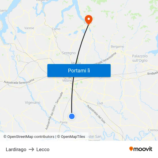 Lardirago to Lecco map