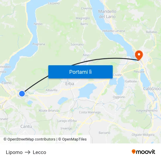 Lipomo to Lecco map