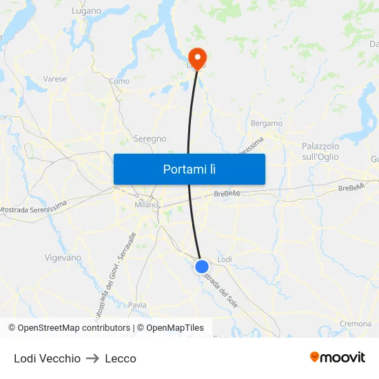 Lodi Vecchio to Lecco map