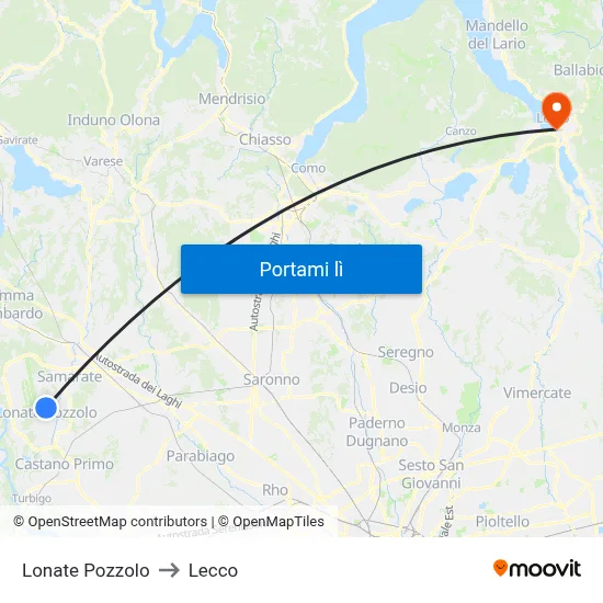 Lonate Pozzolo to Lecco map