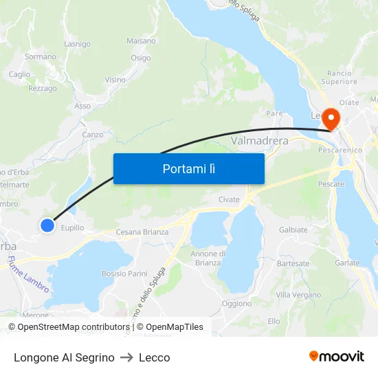 Longone Al Segrino to Lecco map