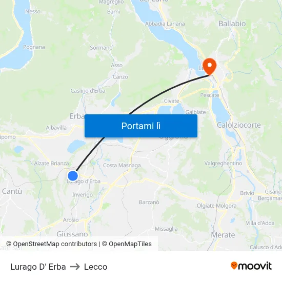 Lurago D' Erba to Lecco map