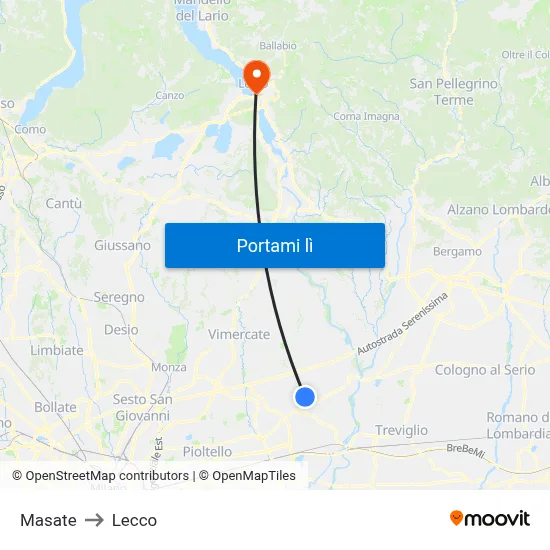 Masate to Lecco map