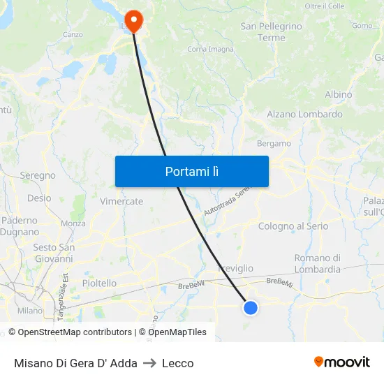 Misano Di Gera D' Adda to Lecco map