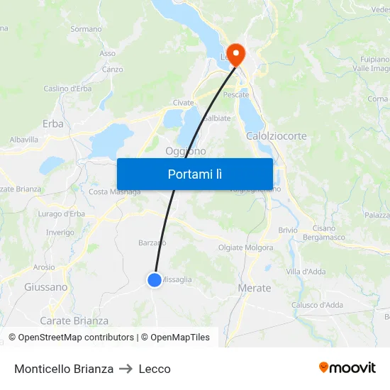 Monticello Brianza to Lecco map