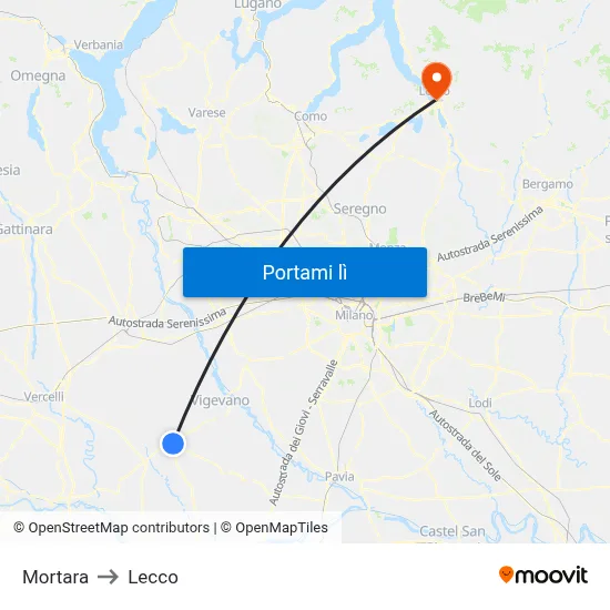 Mortara to Lecco map