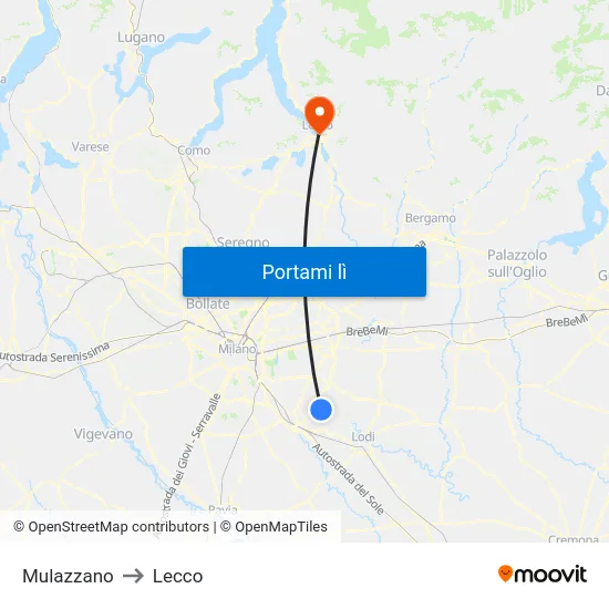 Mulazzano to Lecco map