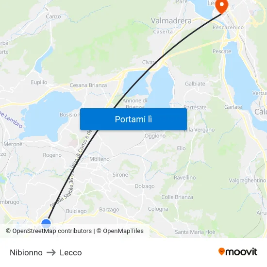 Nibionno to Lecco map