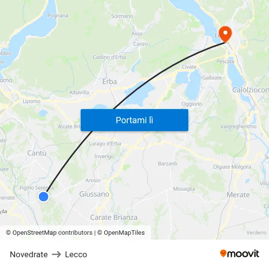 Novedrate to Lecco map