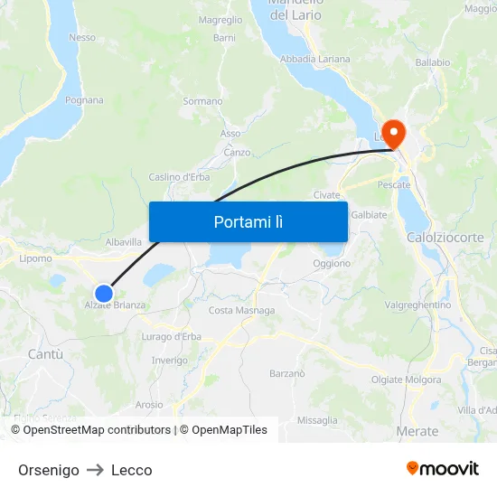 Orsenigo to Lecco map
