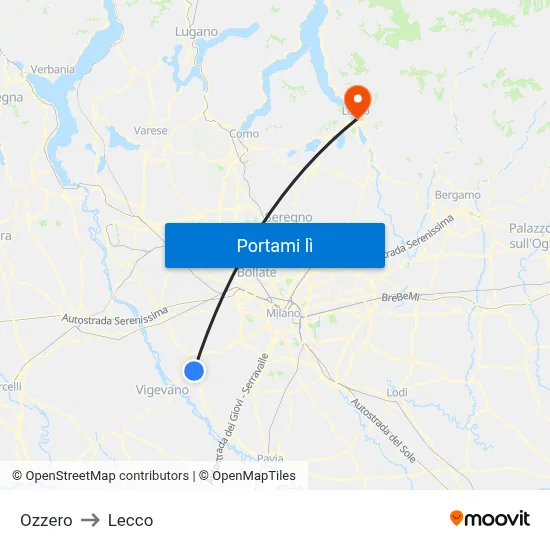 Ozzero to Lecco map