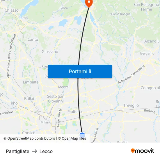 Pantigliate to Lecco map