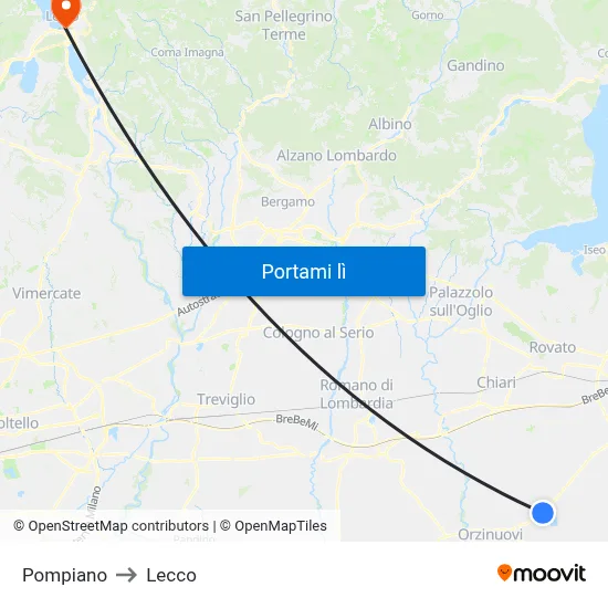 Pompiano to Lecco map