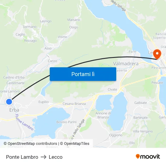 Ponte Lambro to Lecco map