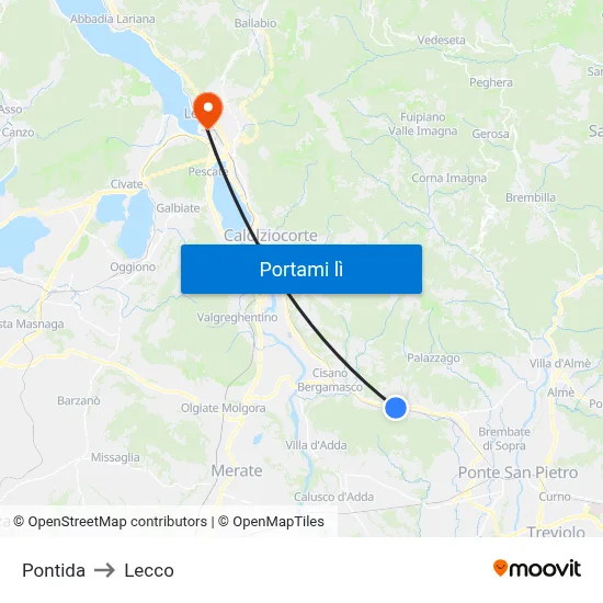 Pontida to Lecco map