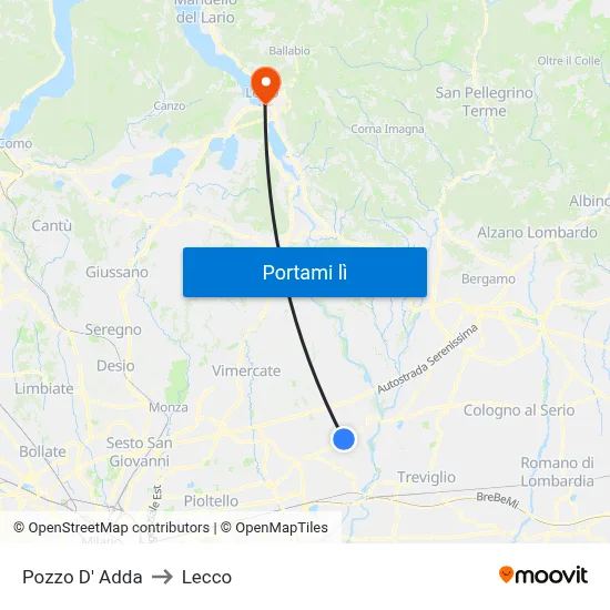 Pozzo D' Adda to Lecco map