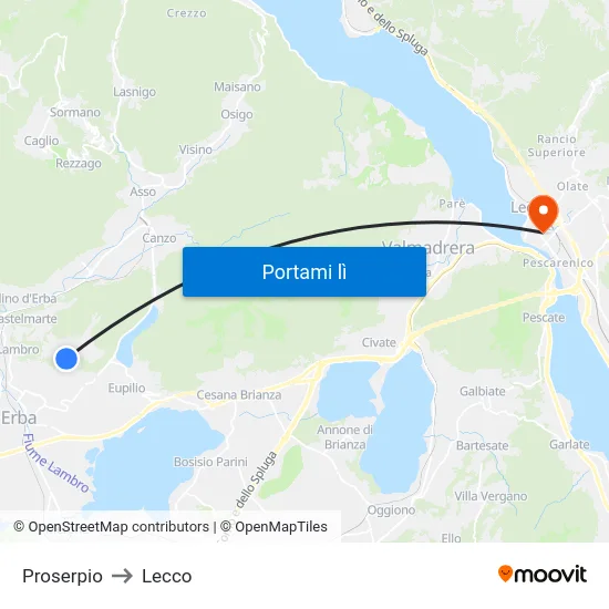 Proserpio to Lecco map