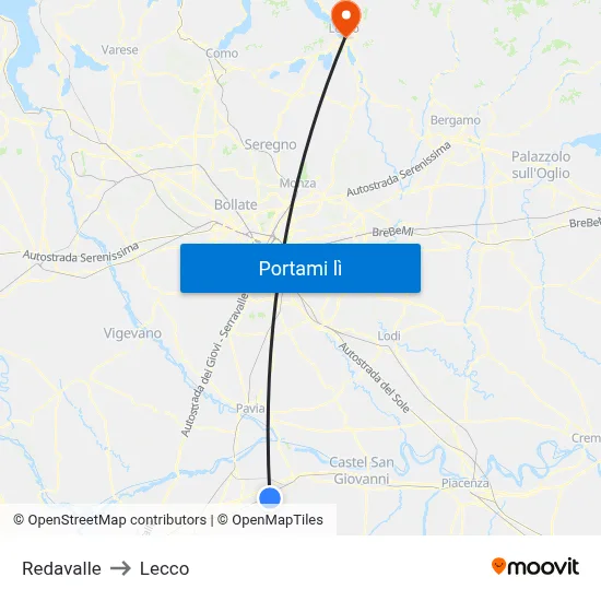 Redavalle to Lecco map