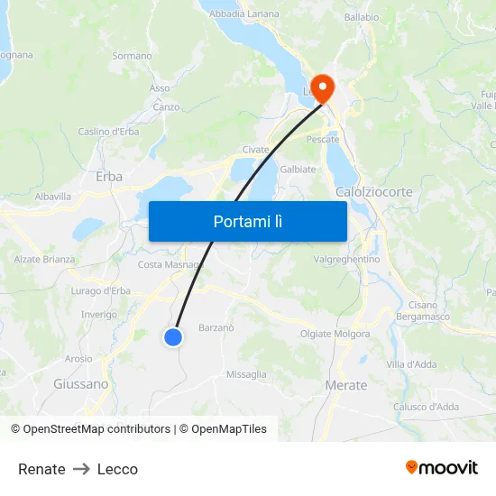 Renate to Lecco map