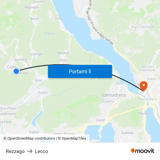 Rezzago to Lecco map