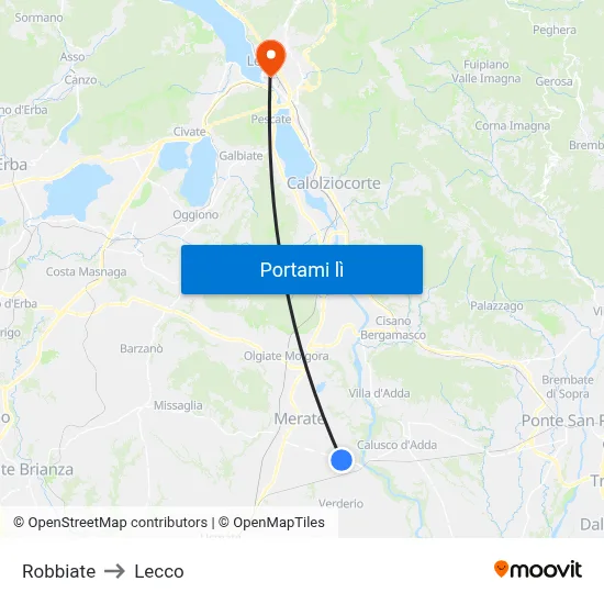 Robbiate to Lecco map