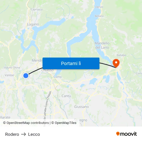 Rodero to Lecco map