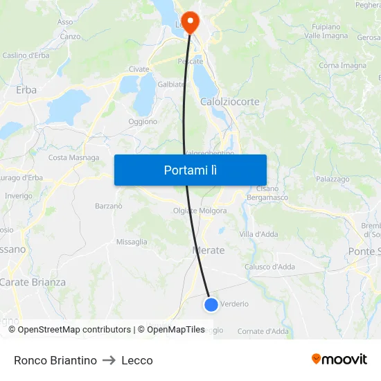 Ronco Briantino to Lecco map
