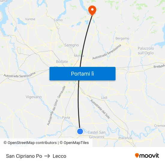 San Cipriano Po to Lecco map