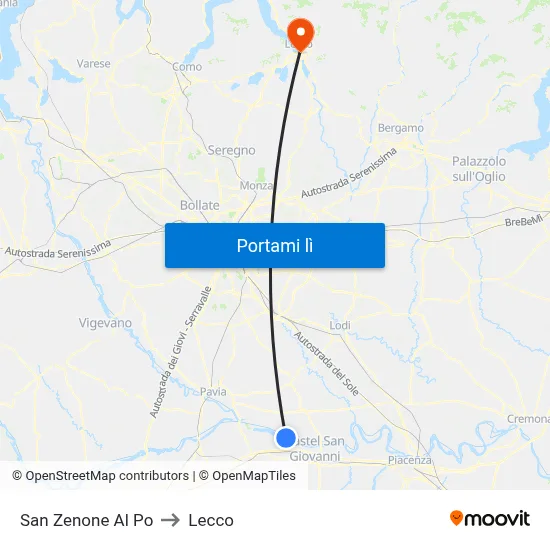 San Zenone Al Po to Lecco map
