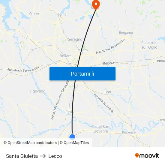 Santa Giuletta to Lecco map