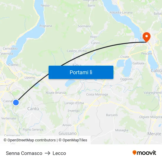 Senna Comasco to Lecco map