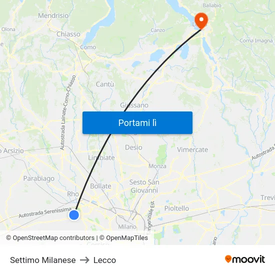 Settimo Milanese to Lecco map