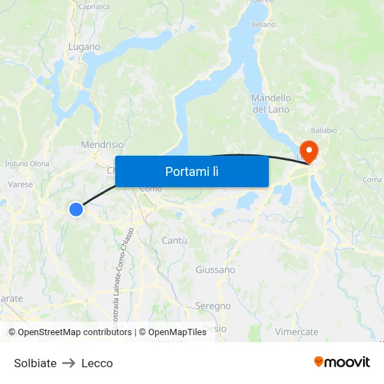 Solbiate to Lecco map