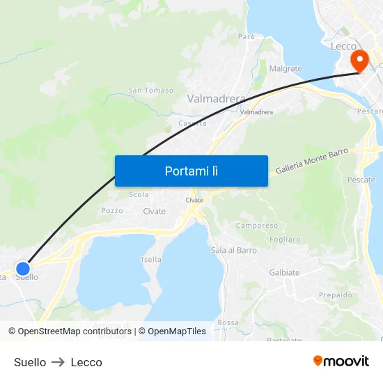 Suello to Lecco map