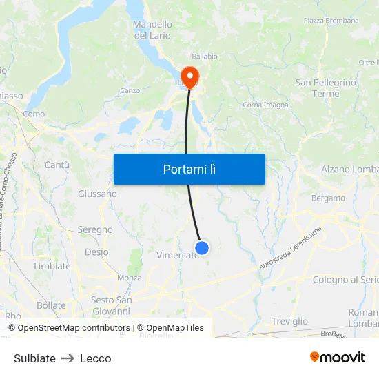 Sulbiate to Lecco map