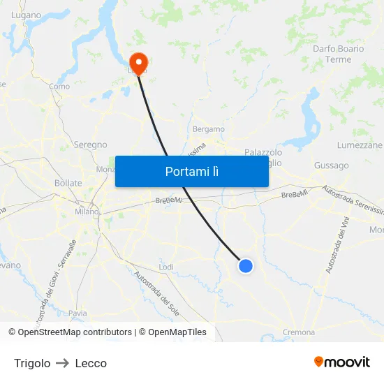 Trigolo to Lecco map