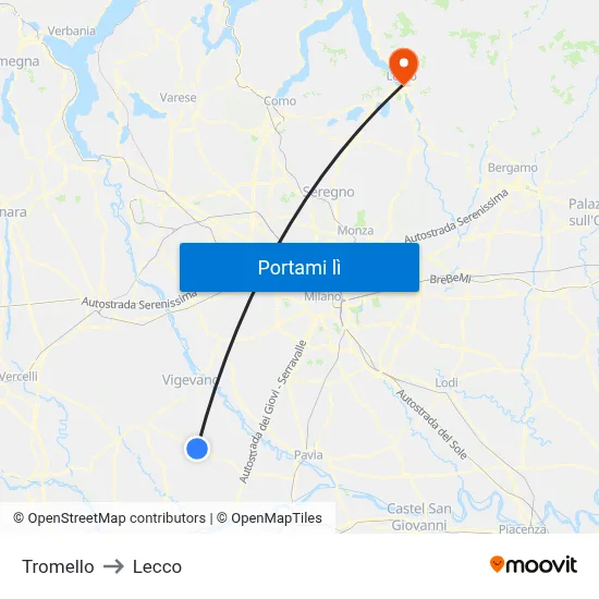 Tromello to Lecco map
