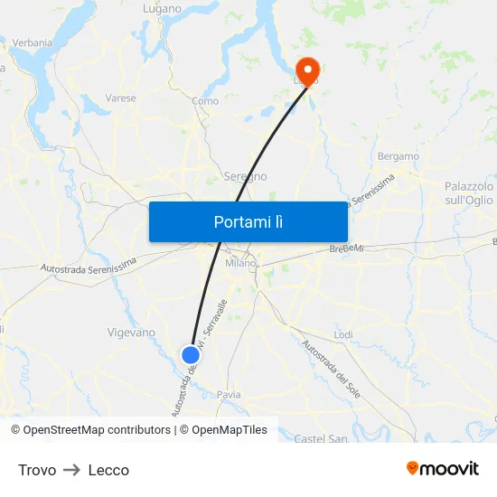 Trovo to Lecco map