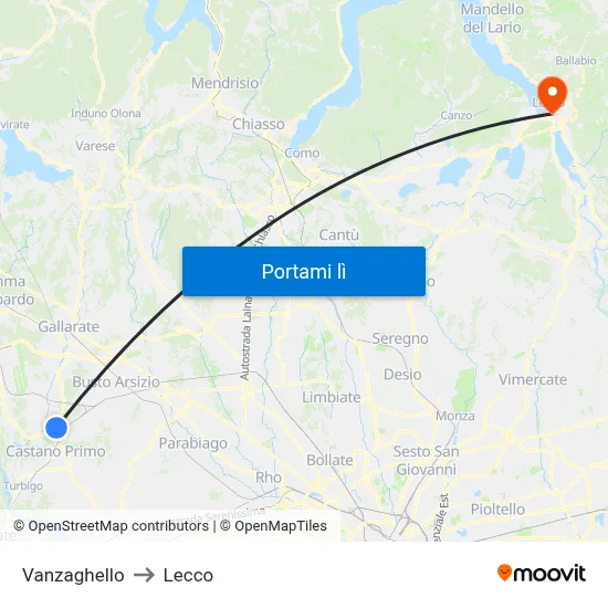 Vanzaghello to Lecco map