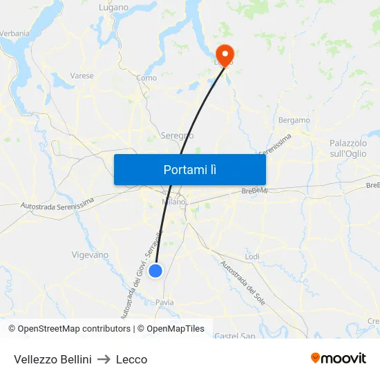 Vellezzo Bellini to Lecco map
