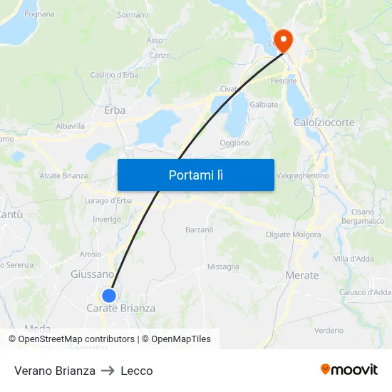 Verano Brianza to Lecco map