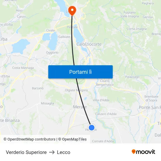 Verderio Superiore to Lecco map