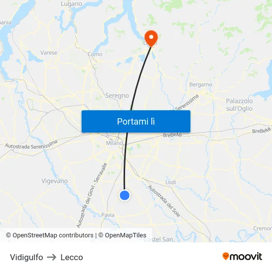 Vidigulfo to Lecco map